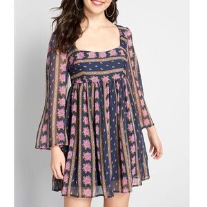 Modcloth Navy and Purple Floral Mini Dress
